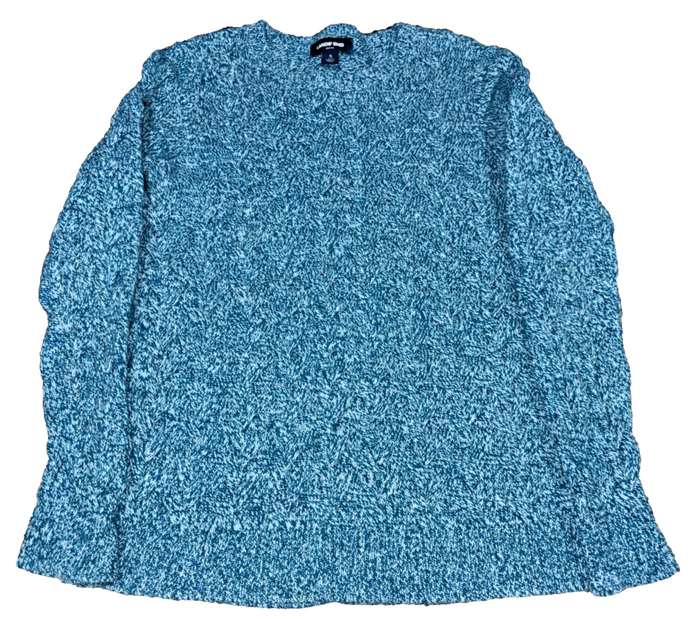 Lands’ End Drifter Teal Cable Knit Sweater Women’s Small 100% Cotton